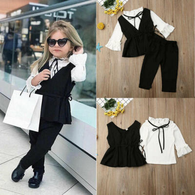 

US Newborn Baby Girl Kid Suit Sets Pants Ruffles Top Party Formal Cotton Clothes