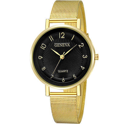 

2019 GENEVA Watch Women Clock Mesh Band Stainless Steel Analog Quartz Wristwatch Luxury Silver Black Watches Montre Femme