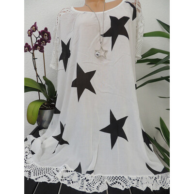 

Roseonmyhand Plus Size Women O-Neck Print Patchwork Hollow Out Short Sleeve Blouse Shirt Tops