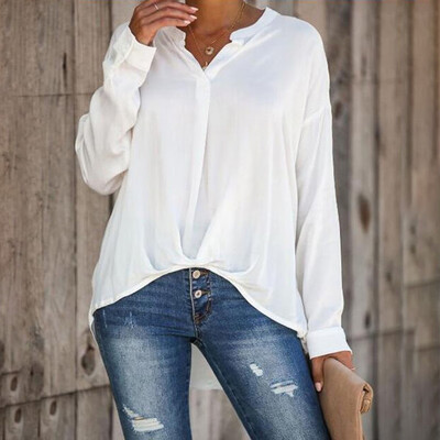 

Plus Size Women Solid Color Long Sleeve Blouse Loose Tops Ladies Casual Shirt