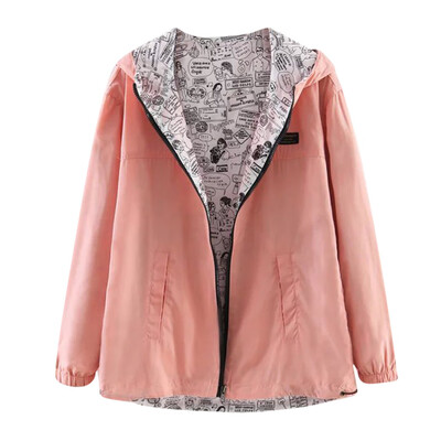 

Toponeto Women Casual Solid Color Print Wear Both Long Sleeve Hooded Jacket