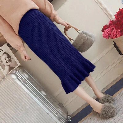 

Women Autumn Elegant Fashion Design Long Winter Skirt With Half Length Skirt High Waist Split Fork Hip And Fish Tail Skirt