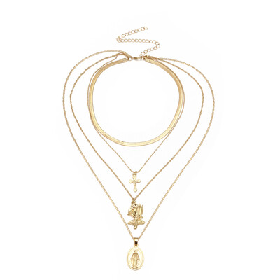 

Charms rosary Choker Trendy Fashion Multi Layered Chain Gold Silver Rose Jesus Big Cross Pendant Necklace women Jewelry collares