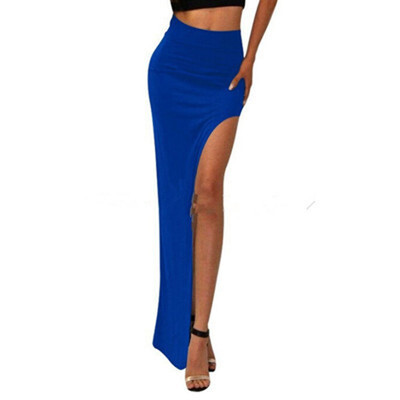 

Women Summer Sexy Bodycon Pencil Split Long Maxi Solid Slim Fit High Waist Skirt