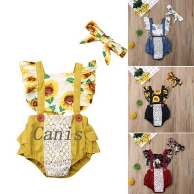 

Toddler Baby Girls Flower Lace Sunflower Romper Jumpsuit Outfit Sunsuit Clothes