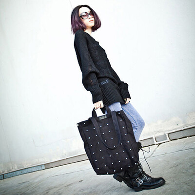 

Tailored Fashion Rivet Women Casual Canvas Shoulder Bags Ladies Top-Handle Tote