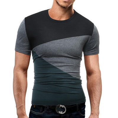 

Men\s Daily Sports Plus Size Color Block Patchwork Short Sleeves Cotton T-shirt