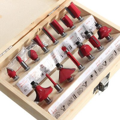 

15Pcs Router Bit Set Kit 14" Shank Tungsten Carbide Rotary Tool Wood Case Box