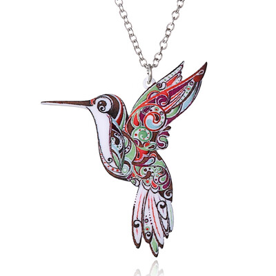

Handmade Colorful Double Side Acrylic Printing Flower Eagle Cat Bird Pendant Necklace For Women Costume Sweater Chain Jewelry