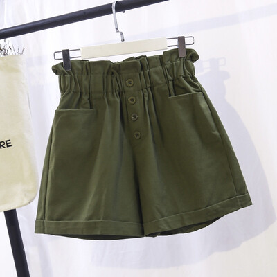 

Summer Shorts Women Wide Leg Elastic Waist Solid Color Summer Pockets Casual Hot Short feminino spodenki damskie