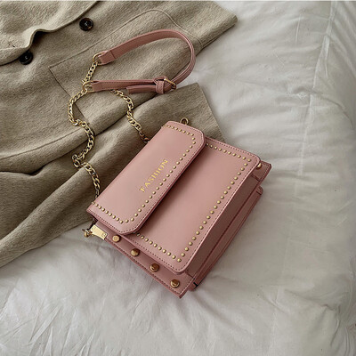 

High-end bag handbags new 2019 fashion hit color rivet versatile chain shoulder slung small square bag