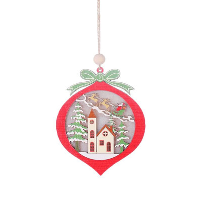 

Portable Delicate Christmas Decoration Wooden Hollowed-Out Figure Creative Christmas Tree Pendant With Light