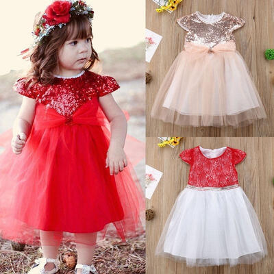

Flowers Kids Baby Girls Sequins Lace Tulle Party Pageant Bridesmaid Formal Dress
