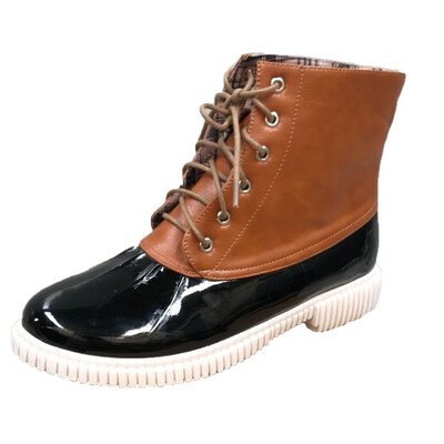 

Rose Women Round Toe Tuned Over Edge Flat Plaid Lining Lace Up Retro Ankle Boots Shoe