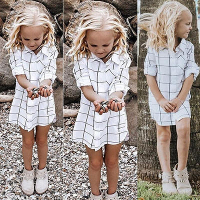 

Toddler Kids Baby Girls Outfits Clothes Plaid T-shirt Dress Skirt Set Outfits