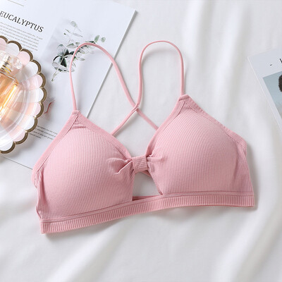 

Sexy Lady Beauty Back Gather Bow Tie Tube Top Underwear Triangle Cup Bra