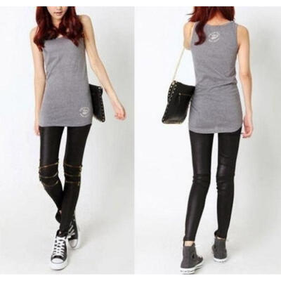 

New Womens&ampampampacute Fashion Black Slim Tights Pants Knee Zipper Hole PU Leather Leggings