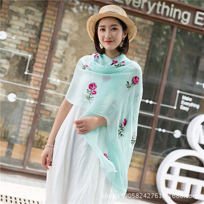 

Scarf shawl dual-use long female Korean version of the national wind embroidery chiffon scarves spring&autumn embroidered shawl manufacturers wholesale