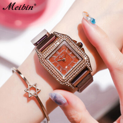 

Meibin MEIBIN1349 ladies watch luxury square romantic diamonds British&Korean leisure watch tide