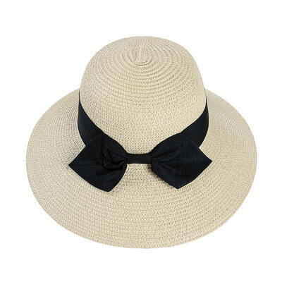 

Large Brim Bowknot Decor Straw Cap Women Beach Crochet Visor Hat Sun Cap