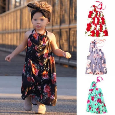 

Kid Baby Girl Summer Floral Princess Party Prom Beach Long Maxi Dress Sundress B
