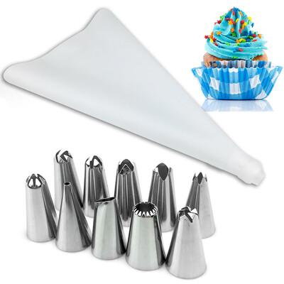 

Food Grade Silicone Pastry Bag Tips Kitchen DIY Cream Reusable Nozzle Set Cake