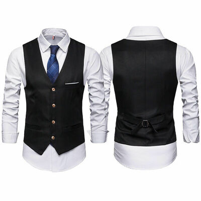 

New Men Formal Casual Tuxedo Suit Dress Vest Waistcoat & Neck tie Wedding Prom