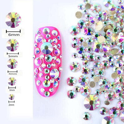

〖Follure〗450 Pcs 2mm - 6mm Resin Crystal AB round Nail Art Mixed Flatbacks Rhinestones