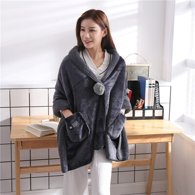 

Toponeto Soft Flannel Wearable Lazy Shawl Blanket with Button Thick Warm Winter Sofa Mat