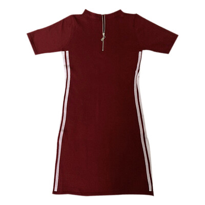 

Women Summer Fashion Slim Fit Short Sleeve Round Collar Striped All-match Personality Dress