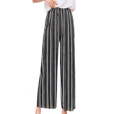

Women Wide Leg Long Pants Stripe Print High Waist Harem Trousers Summer Causal