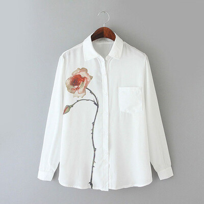 

Womens Long Sleeve Lapel Collar T Shirt Floral Button Down Blouse Top Shirts