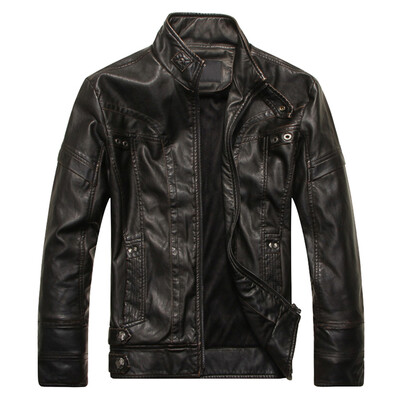 

Stand Collar Long Sleeve Leather Men Jacket
