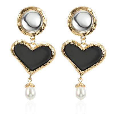 

Korean Style Love Heart Drop Earrings For Women Zinc Alloy With Imitation Pearl Long Dangling Ear Jewelry Fashion Brincos