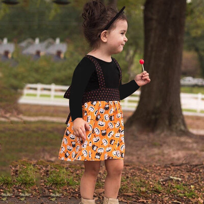 

Newborn Baby Girls Solid Tops Pumpkin Prin Overall Skirt Halloween Clothes Sets