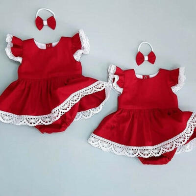 

Xmas Newborn Toddler Baby Girl Clothes Lace Romper Dress Jumpsuit 2PCS Outfits