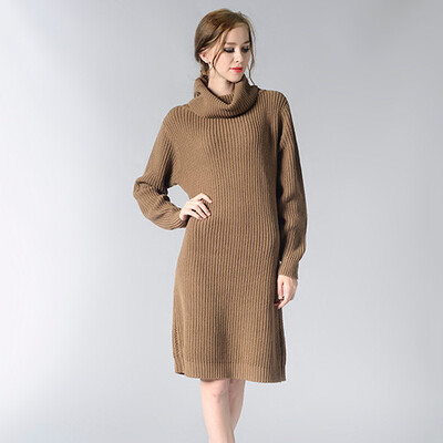 

PREISEI Autumn Winter Women Casual Simple Loose Turtleneck Long Sleeve Knitted Knee-Length Sweater Dress Vestido