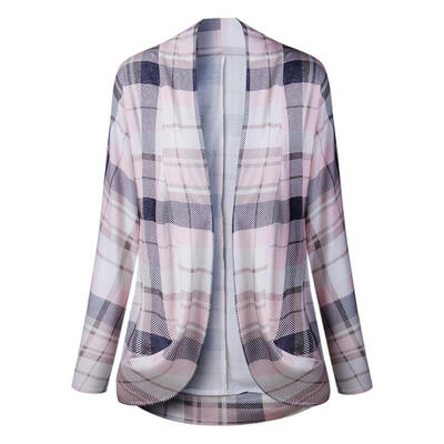 

Women Plaid Print Open Front Long Sleeve Irregular Casual Cardigan Tops