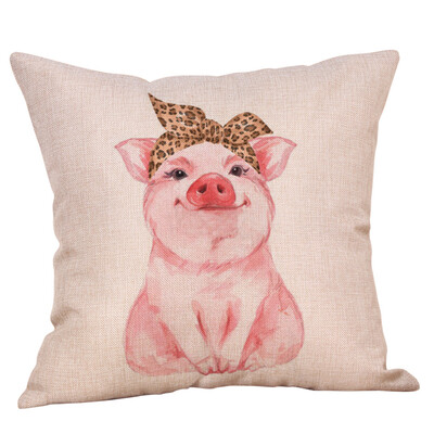 

〖Follure〗Cute Animal Pig Cotton Linen Pillow Case Cushion Cover Waist Sofa Car Home Decor