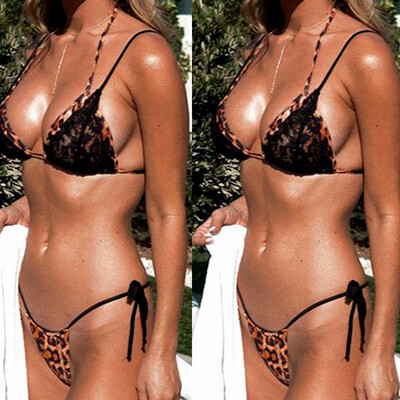 

Roseonmyhand Sexy Strips Bandage Swim Stitching Printing Swimwear Beachwear Bikini