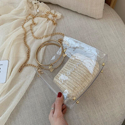 

Jelly transparent bag womens new 2019 summer simple small package with a circular handbag chain satchel