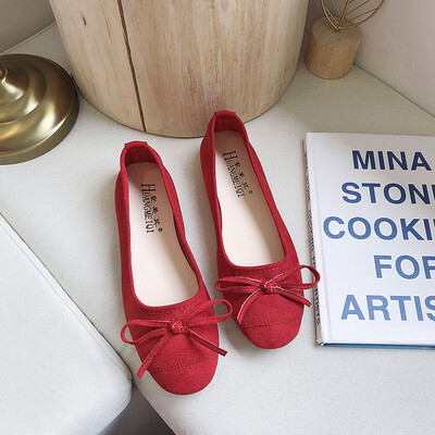 

Bean shoes female Korean fashion Joker round head bow shoes chic fairy wind in summer