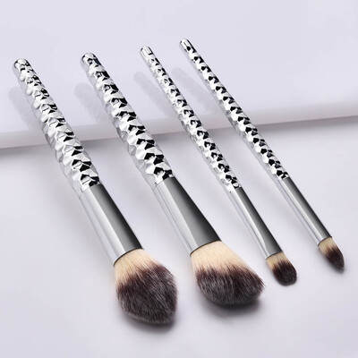 

〖Follure〗4 Pcs Makeup Brushes With Honeycomb Silver Handle Eye Makeup Brush Set
