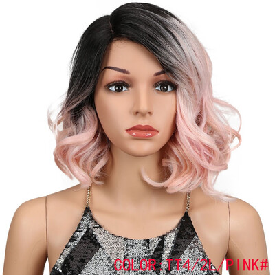 

Noble Hair African American 12"Inches Black Ombre Pink Fashion Style Loose Wavy Hair Synthetic Lace Front Wigs For Black Women