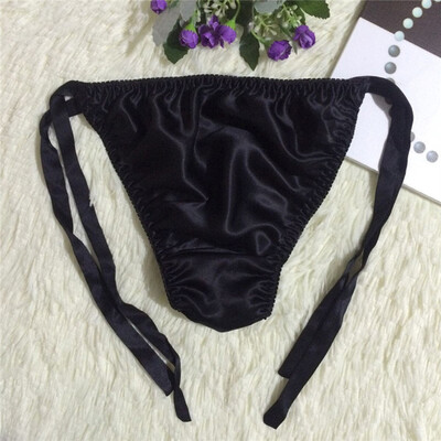

Womens Shiny Satin Ruffled Panties Thong Lace Up Sissy Briefs Bikini Underwear