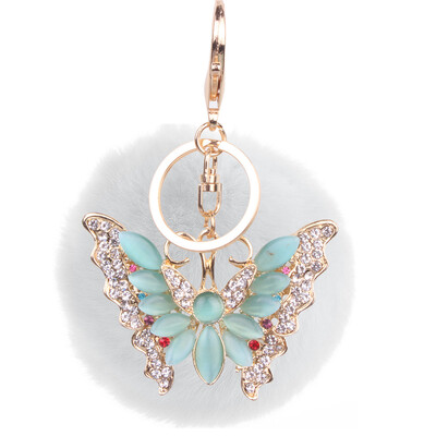 

Soft 8CM Rex Rabbit Hair Ball Butterfly Alloy Keychain Couple Mobile Phone Bag Hanging