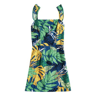 

Leaves Printed Ruffled Mini Dress Lace-up Backless Slim Fit Spaghetti Strap
