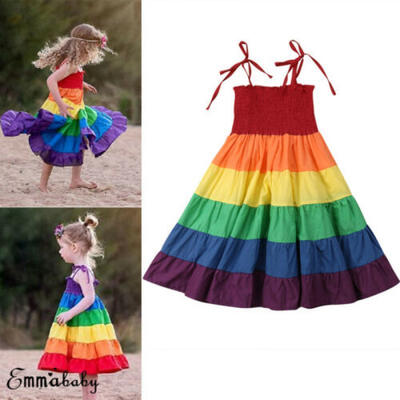 

US Toddler Baby Girls Clothes Strap Princess Party Tutu Dress Rainbow Sundress