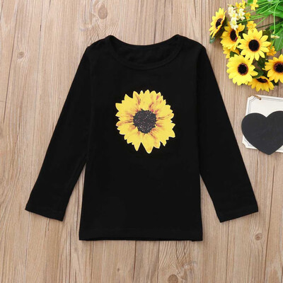 

Toddler Baby Girls Long Sleeves Sunflower Print Top T-shirt Kids Clothing