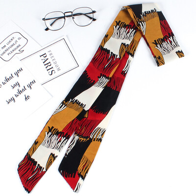 

Korean silk scarf spring&summer small scarf chiffon printing Variety scarf long double small bow tie decoration wild